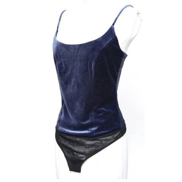 bcbg maxazria Geelia Solid Navy Blue Velvet Tank Bodysuit Top Xs - Picture 3 of 7